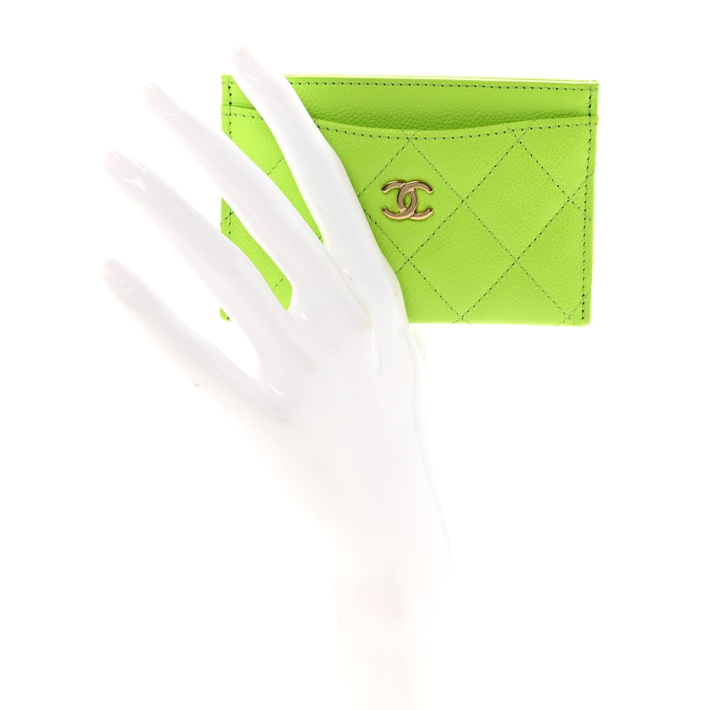 Caviar Quilted Card Holder Green