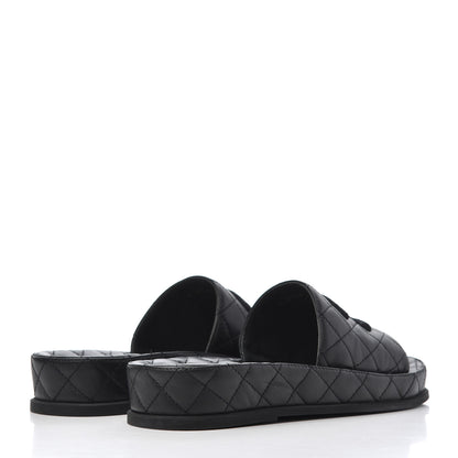 Chanel Lambskin Quilted CC Mules Sandals 37 Black 4 of 11