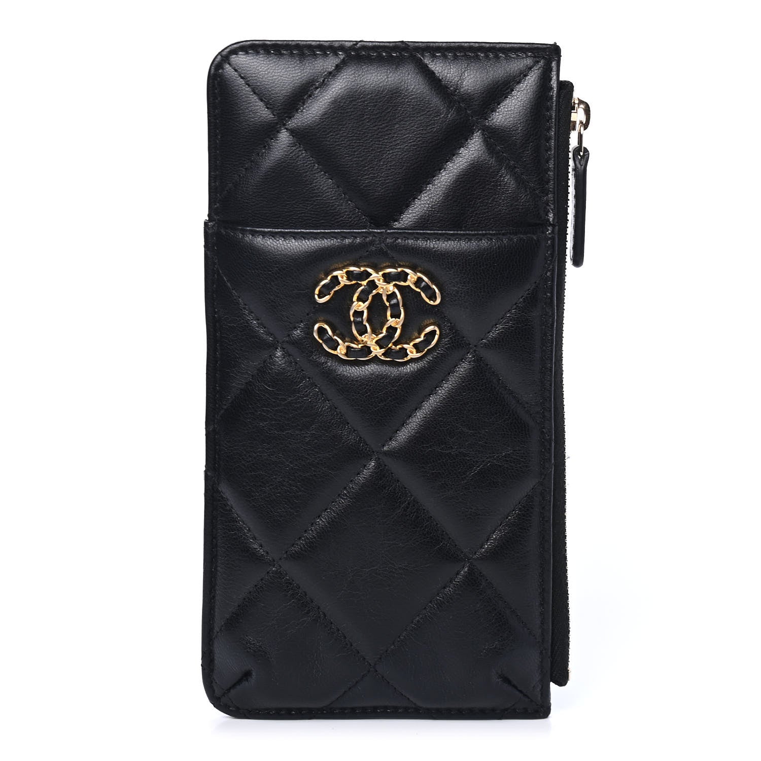 Chanel Shiny Goatskin Quilted Chanel 19 Phone and Card Holder Black 1 of 4