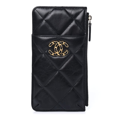 Chanel Shiny Goatskin Quilted Chanel 19 Phone and Card Holder Black 1 of 4