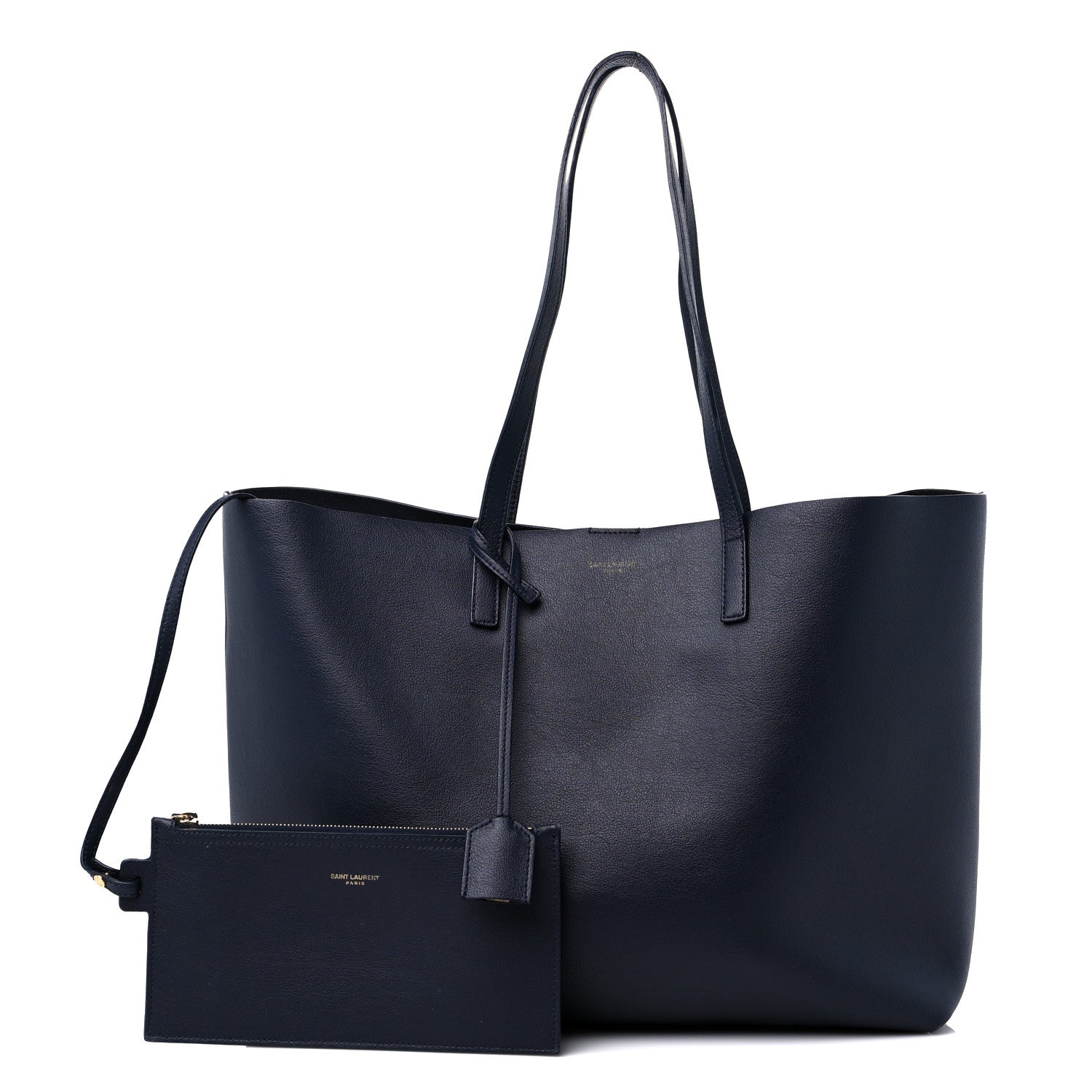 Saint Laurent Calfskin Large Shopping Tote Navy 1 of 19