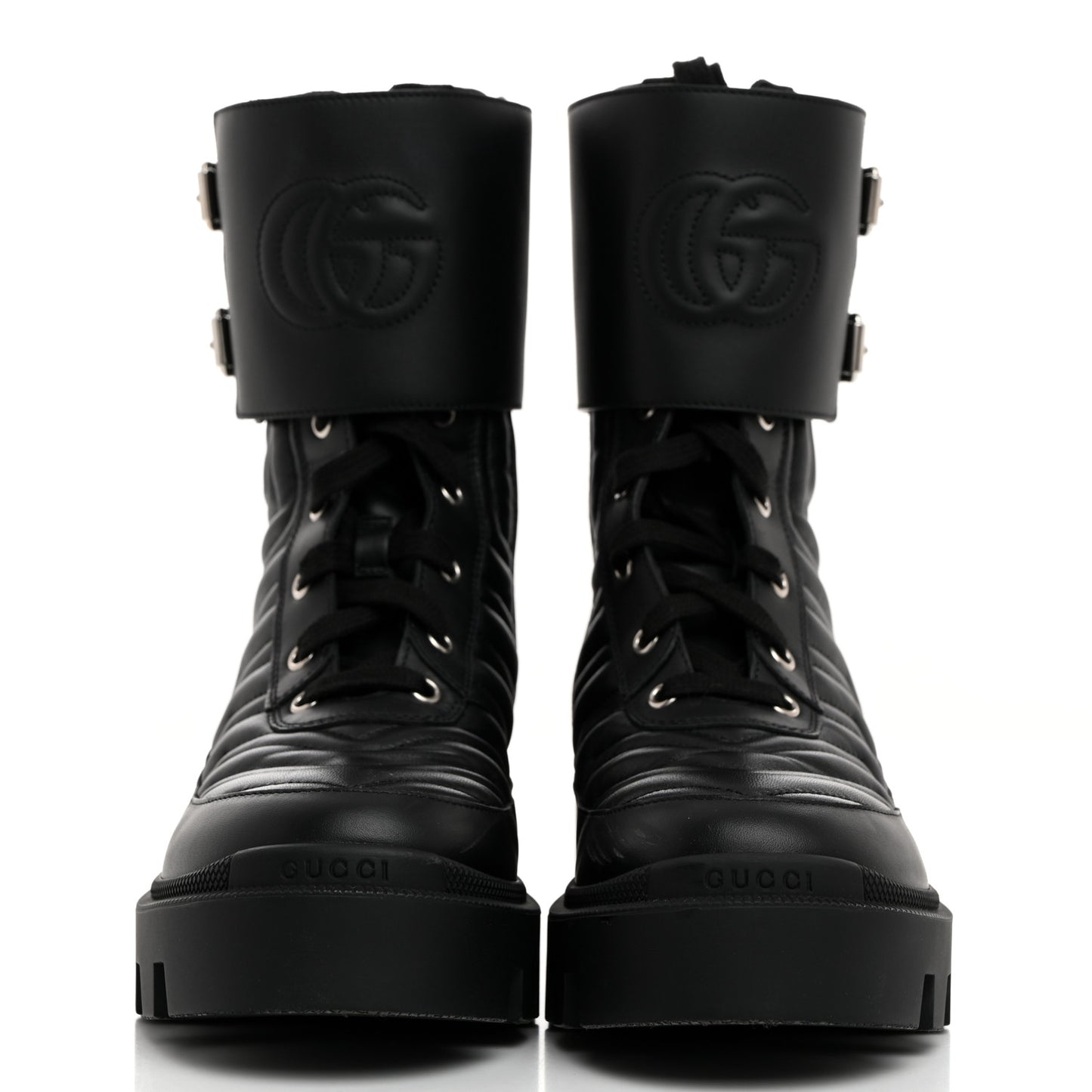 Nappa Frances GG Matelasse Platform Combat Boots 38 Black