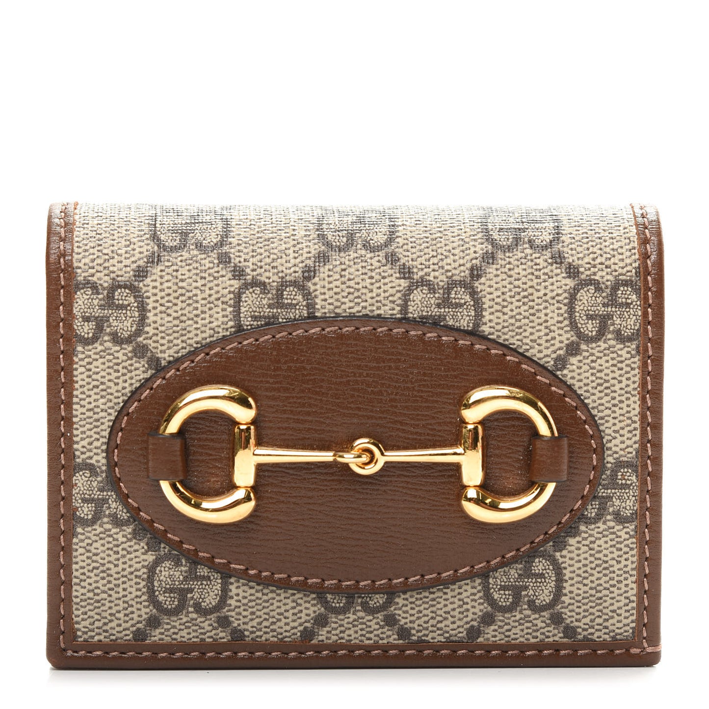 GG Supreme Monogram Horsebit 1955 Card Case Wallet Beige Ebony Brown Sugar