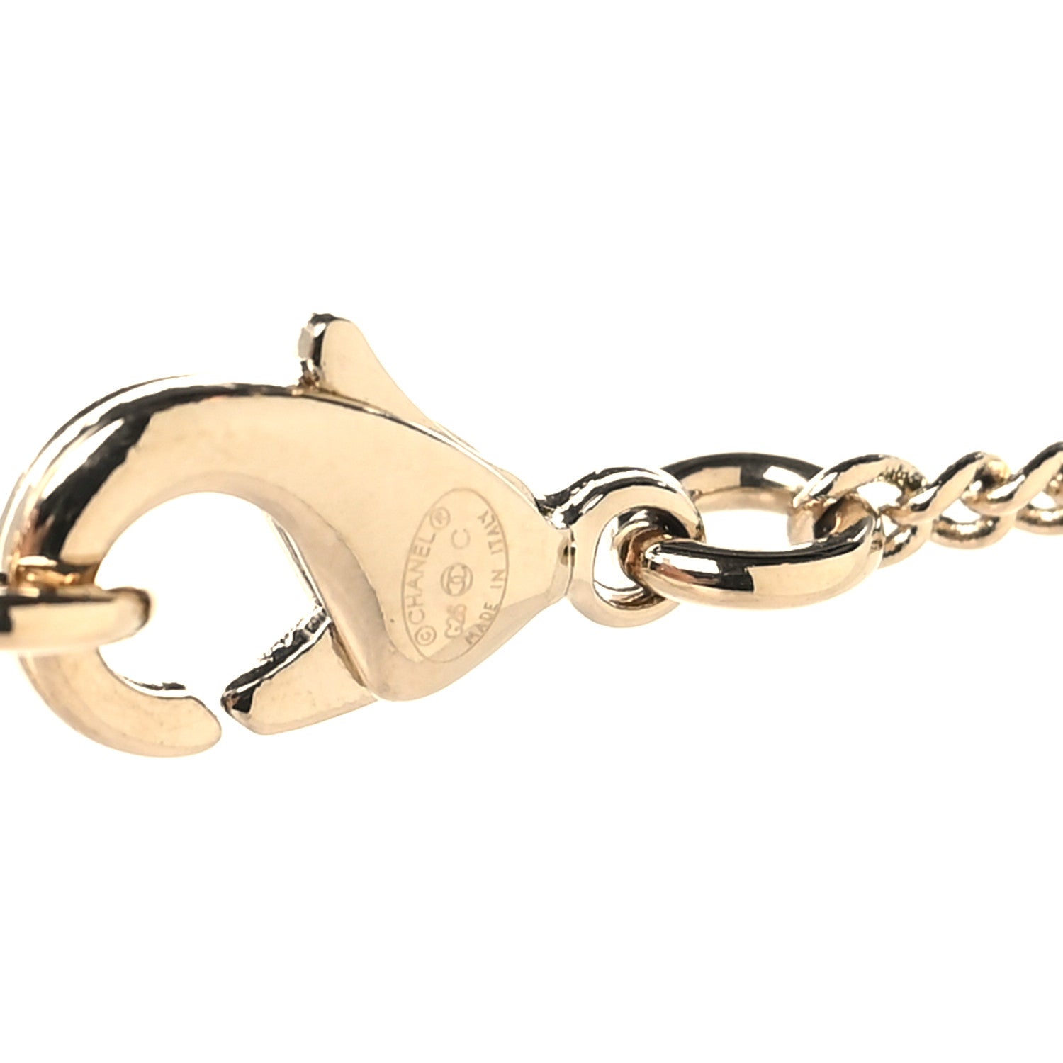 Chanel Pearl Crystal CC Deer Long Necklace Gold Green 4 of 5
