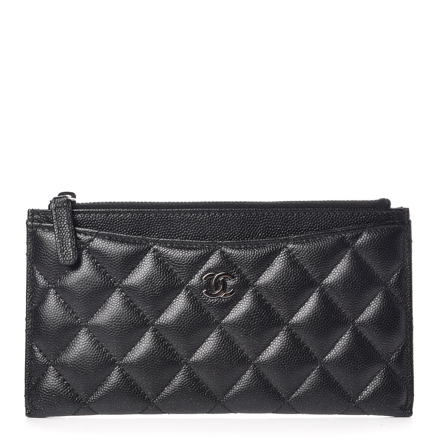 Iridescent Caviar Quilted Classic Zip Pouch Black
