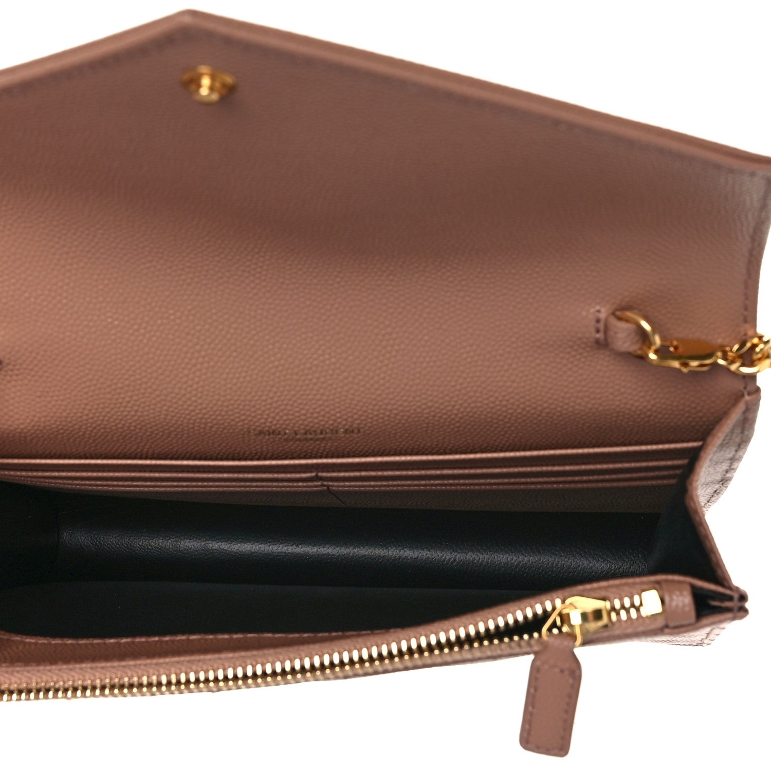 Saint Laurent Grain De Poudre Matelasse Chevron Cassandre Envelope Chain Wallet Vintage Peach 4 of 7