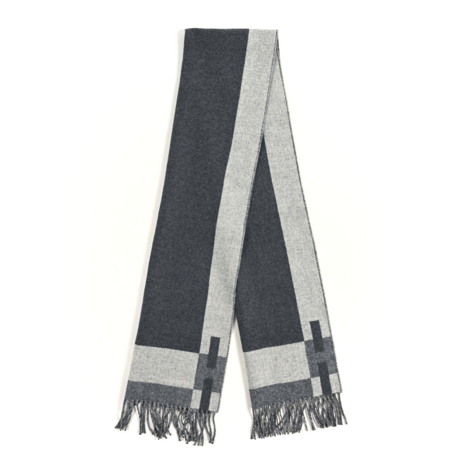 Hermes Cashmere H Passant Muffler Flanelle  Gris Clair Chine 2 of 3
