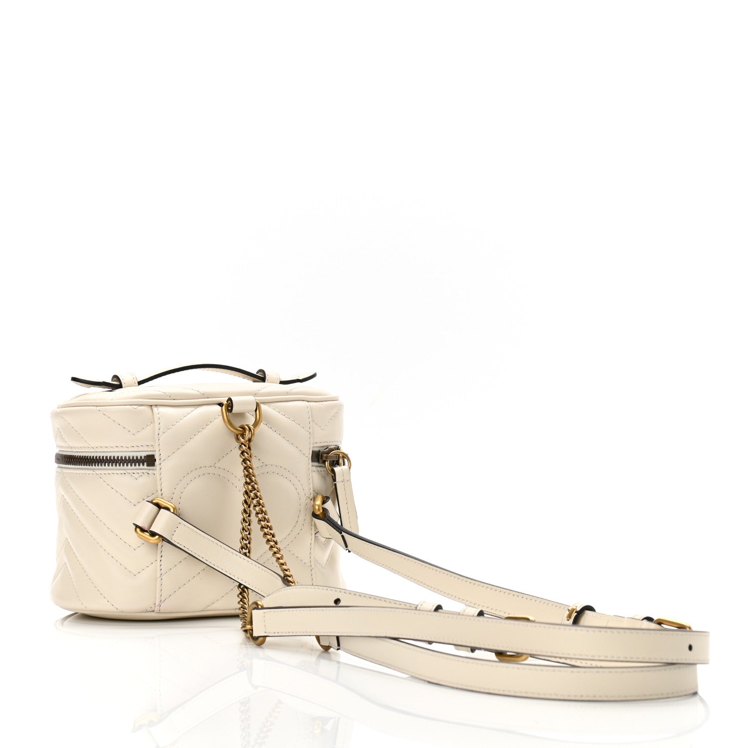 Gucci Calfskin Matelasse Mini GG Marmont Round Backpack White 3 of 10