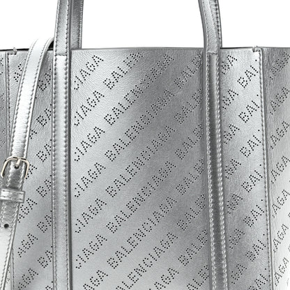 Balenciaga Metallic Calfskin Logo Perforated XXS Everyday Tote New Silver 8 of 14