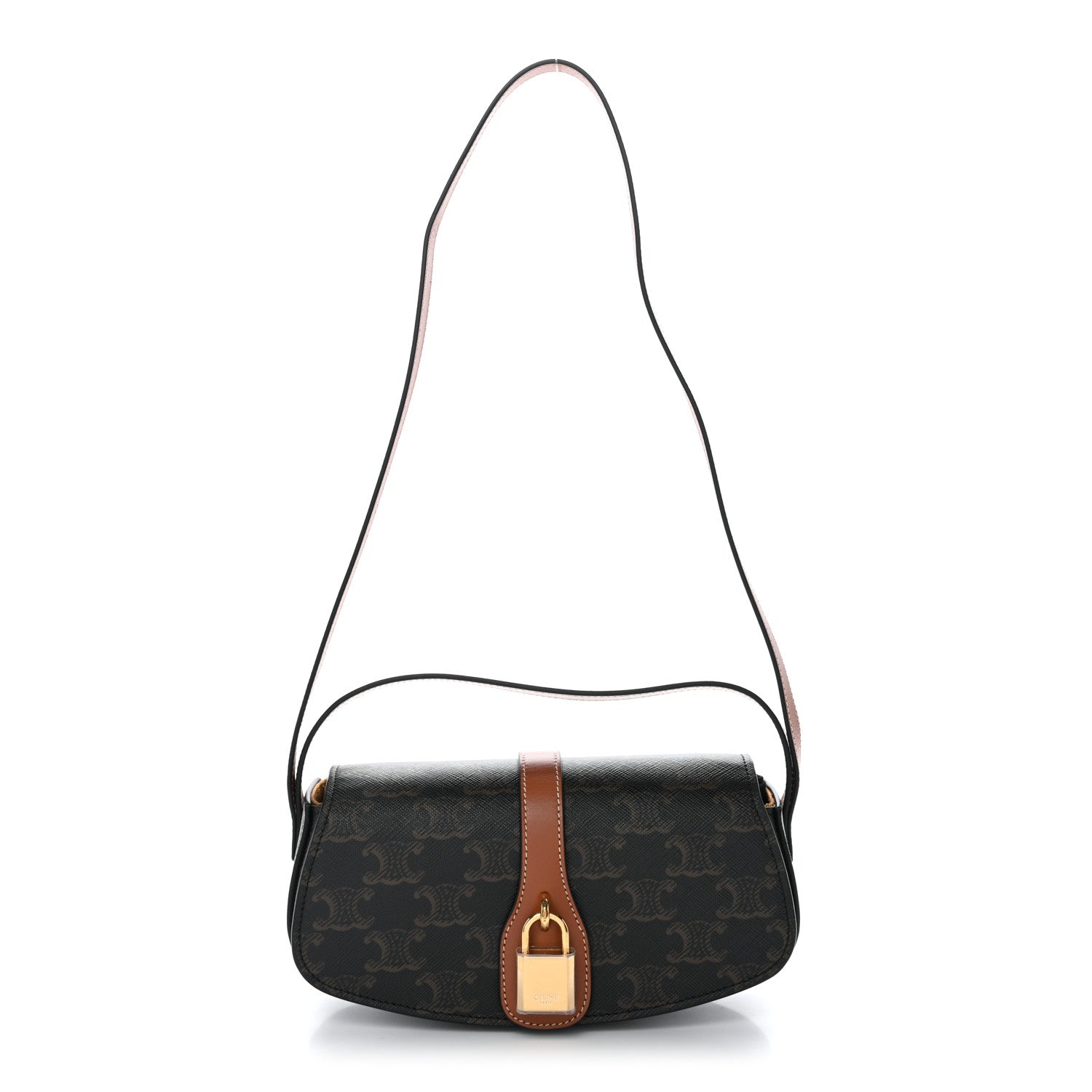Celine Triomphe Canvas Calfskin Tabou Clutch on Strap Tan 1 of 9