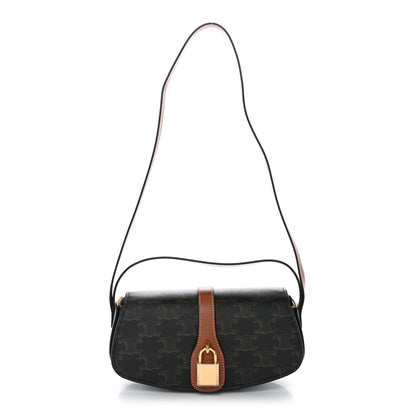 Celine Triomphe Canvas Calfskin Tabou Clutch on Strap Tan 1 of 9