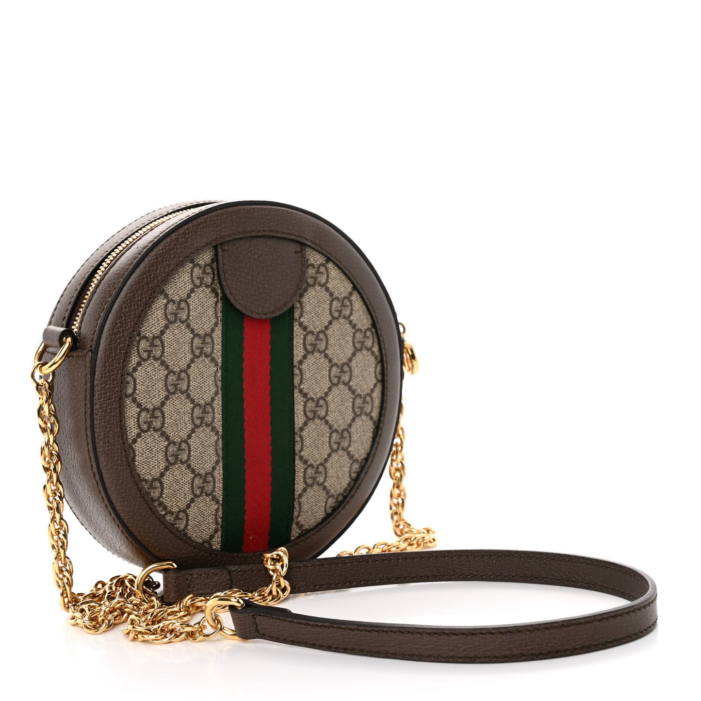 GG Supreme Monogram Web Mini Ophidia Round Shoulder Bag Brown