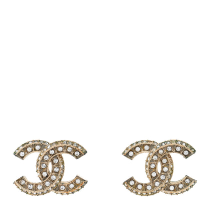 Chanel Crystal Timeless CC Earrings Light Gold 1 of 5