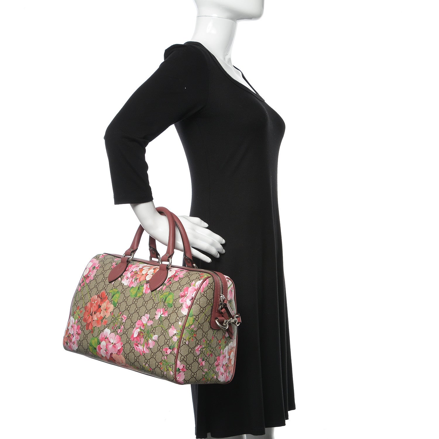Gucci GG Supreme Monogram Blooms Medium Boston Beige Multicolor Dry Rose 3 of 10