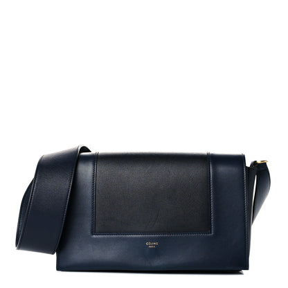 Celine Shiny Smooth Calfskin Medium Frame Shoulder Bag Black Navy 1 of 14