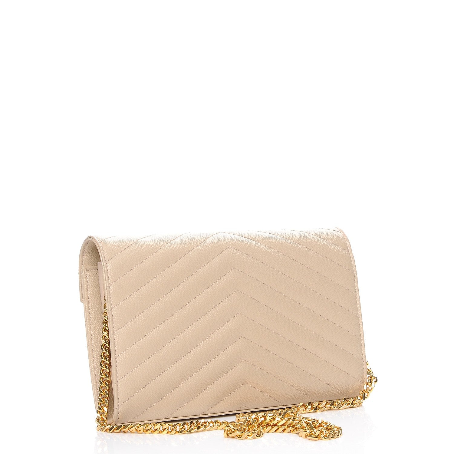 Saint Laurent Grain De Poudre Matelasse Chevron Monogram Chain Wallet Nude Powder 3 of 9