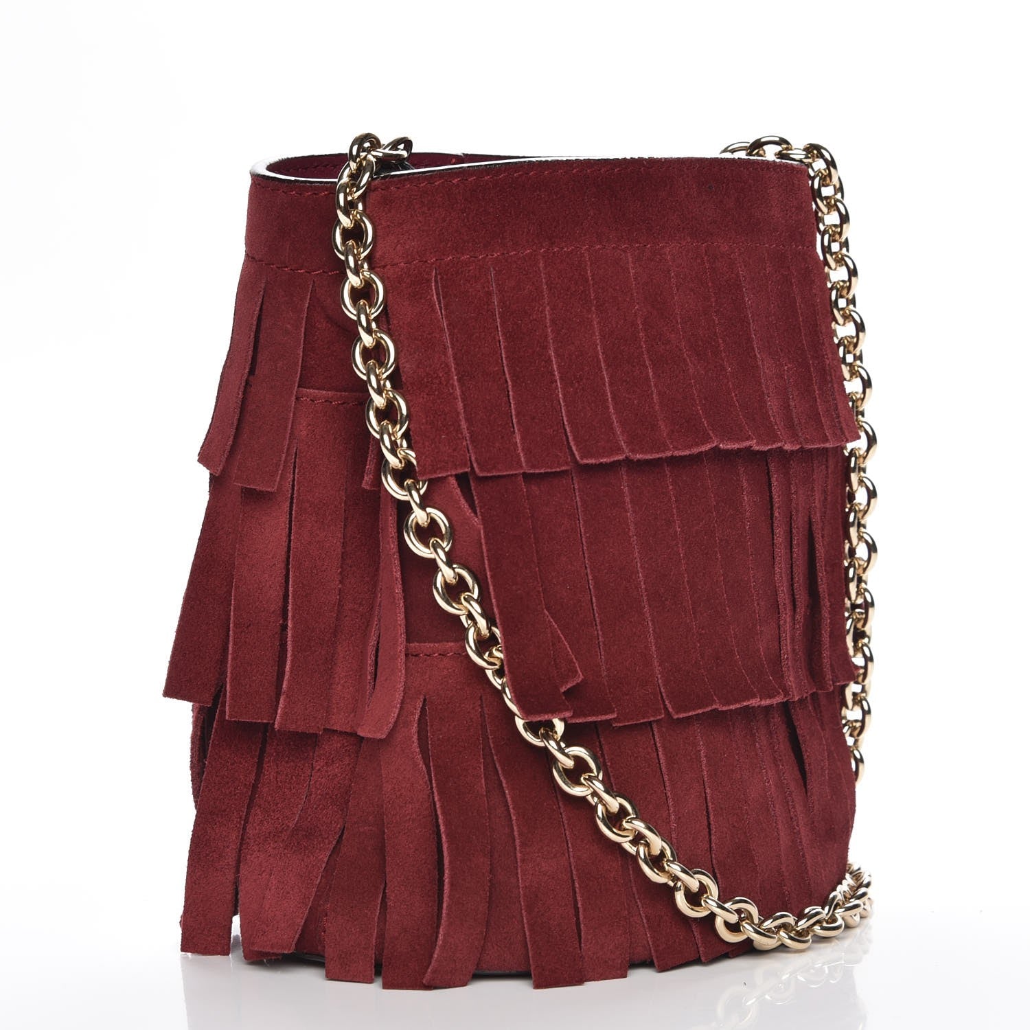 Burberry Suede Fringe Baby Bucket Bag Cherry 3 of 7
