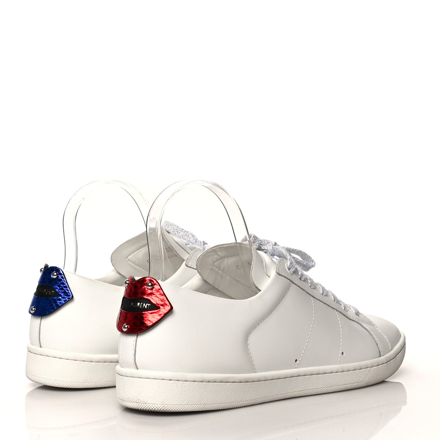 Calfskin Metallic Ayers Signature Court Lips Sneakers 40.5 Optic White