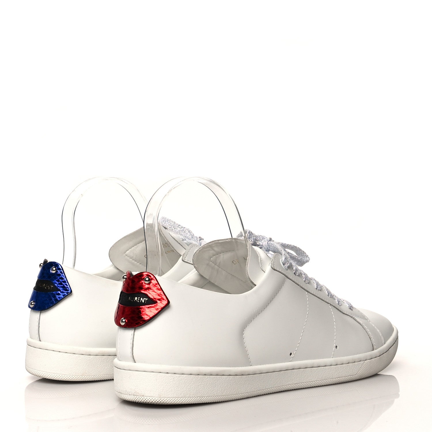 Saint Laurent Calfskin Metallic Ayers Signature Court Lips Sneakers 40.5 Optic White 4 of 12