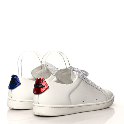 Saint Laurent Calfskin Metallic Ayers Signature Court Lips Sneakers 40.5 Optic White 4 of 12