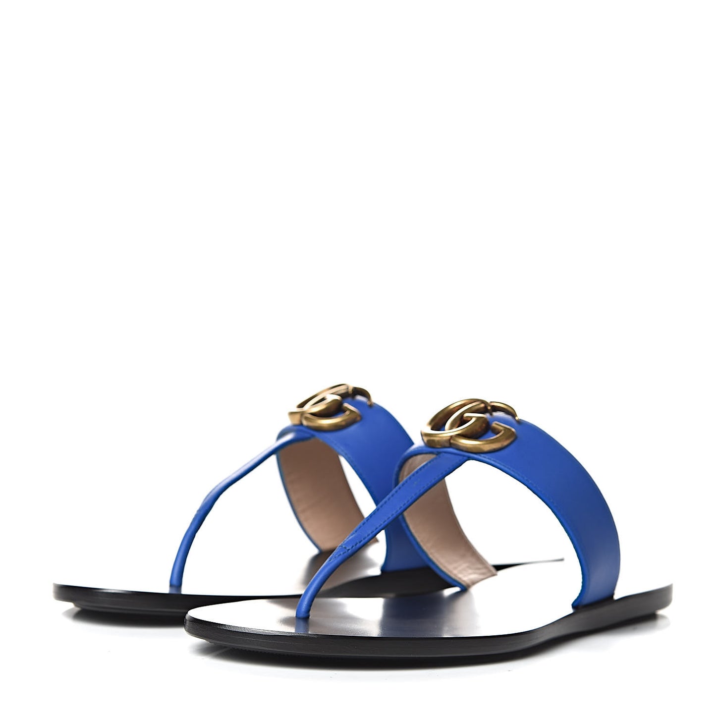 Calfskin Double G Thong Sandals 37.5 Shiny Electric Blue