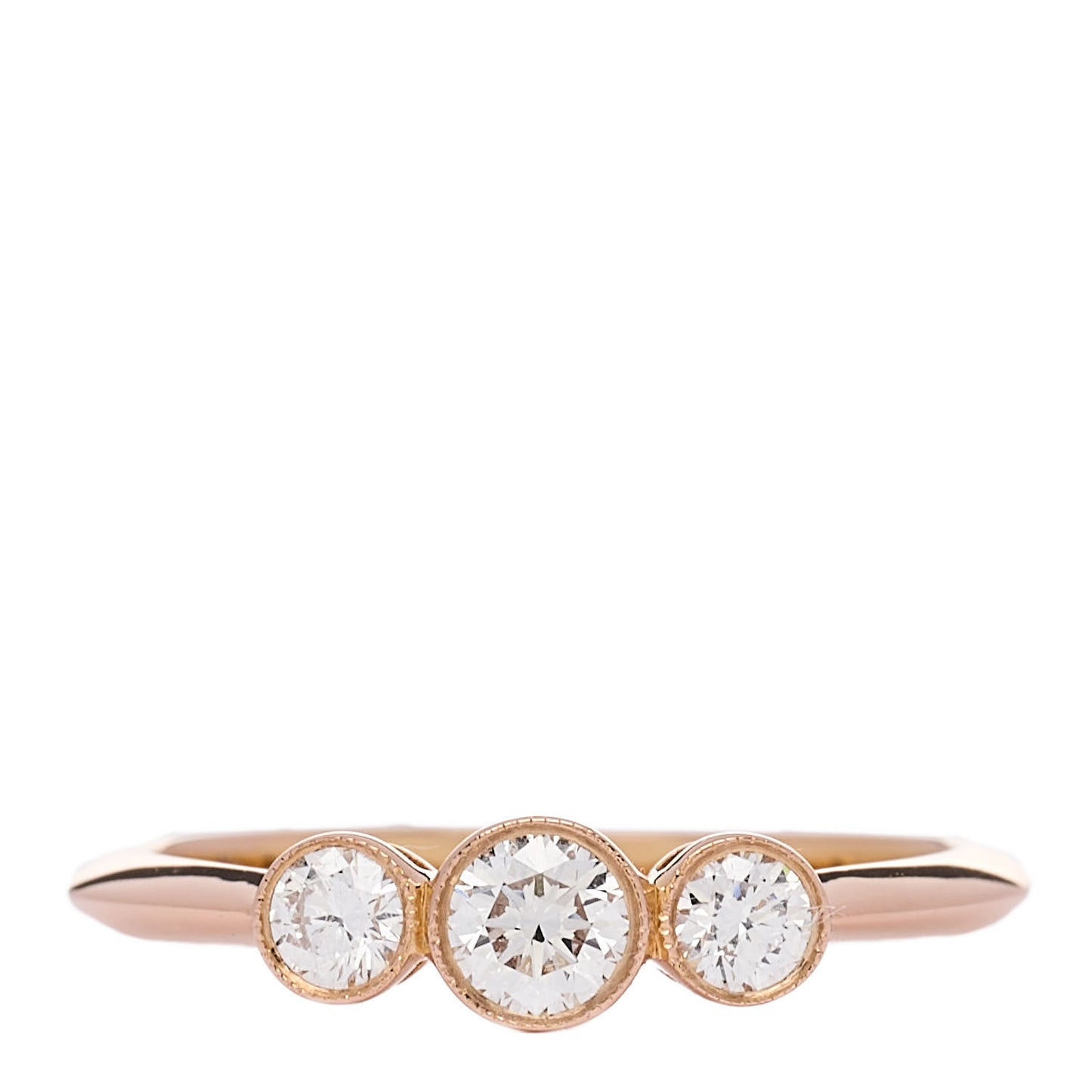 18K Rose Gold Diamond Three Stone Milgrain Ring 49 5