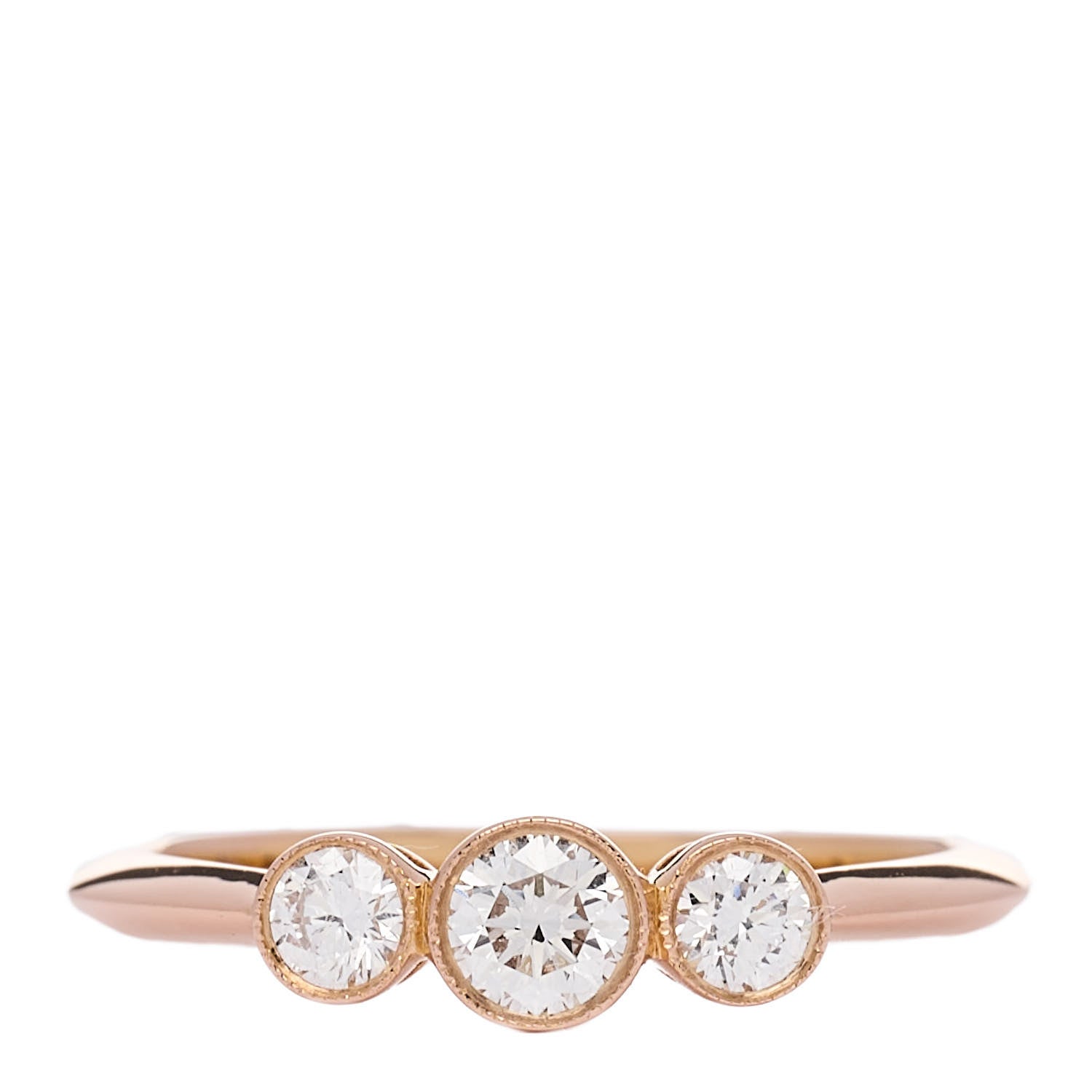 Tiffany 18K Rose Gold Diamond Three Stone Milgrain Ring 49 5 1 of 5