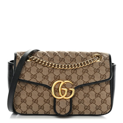 Gucci Monogram Matelasse Diagonal Small GG Marmont Shoulder Bag Beige Black 1 of 10