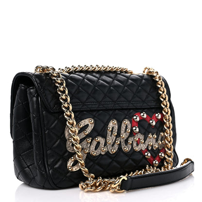 Dolce & Gabbana Lambskin Watersnake Embellished Lucia Shoulder Bag Black 4 of 11