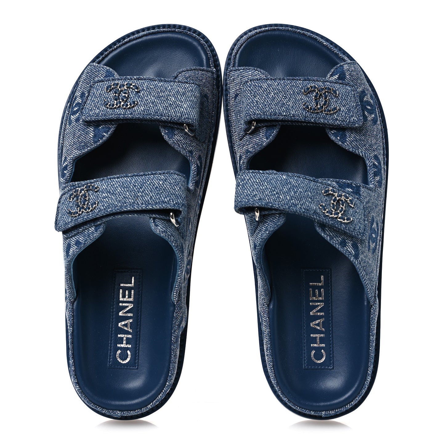 Denim CC Velcro Dad Chain CC Slide Sandals 37 Blue