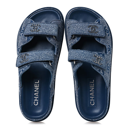 Chanel Denim CC Velcro Dad Chain CC Slide Sandals 37 Blue 2 of 12