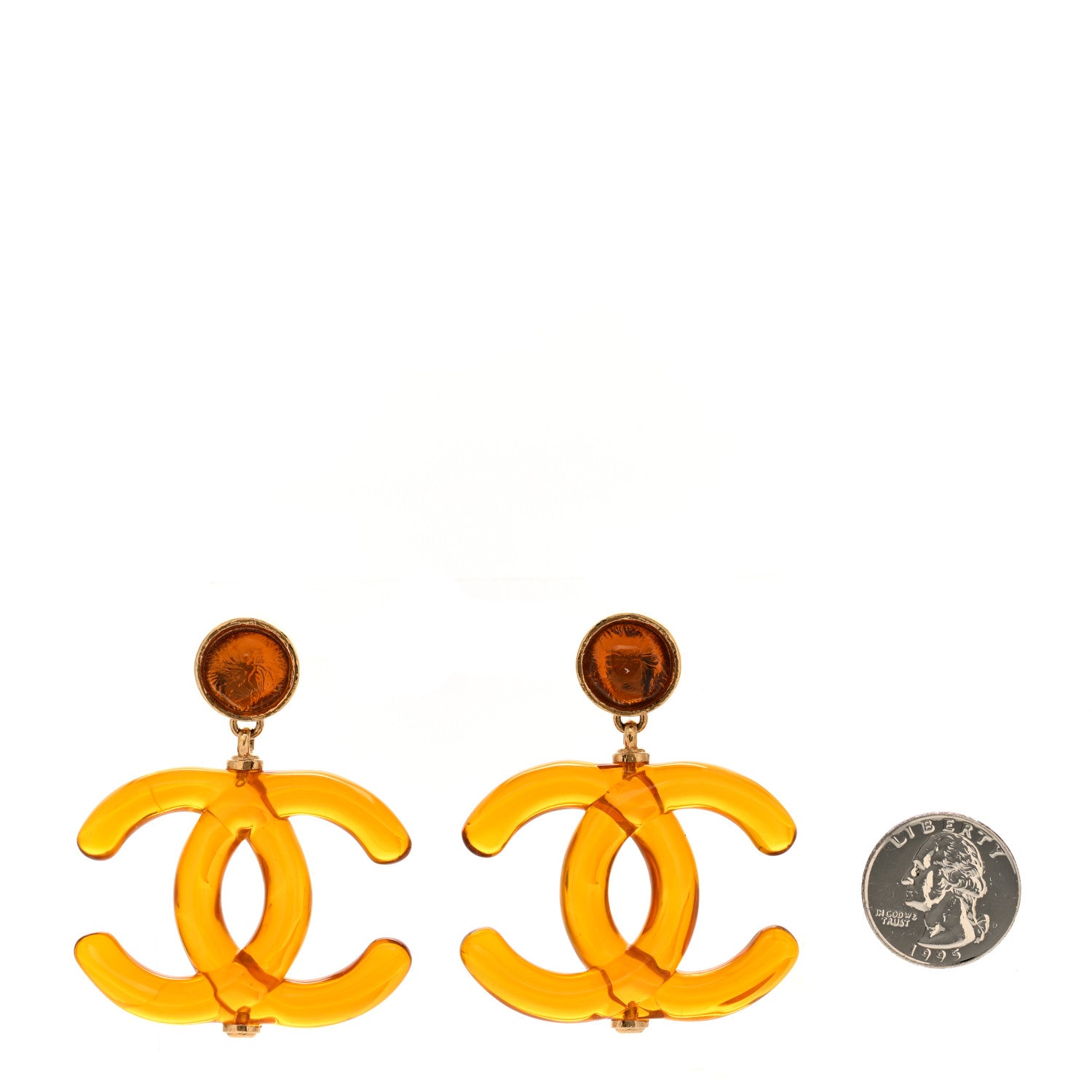 Chanel Resin CC Drop Earrings Orange 2 of 4