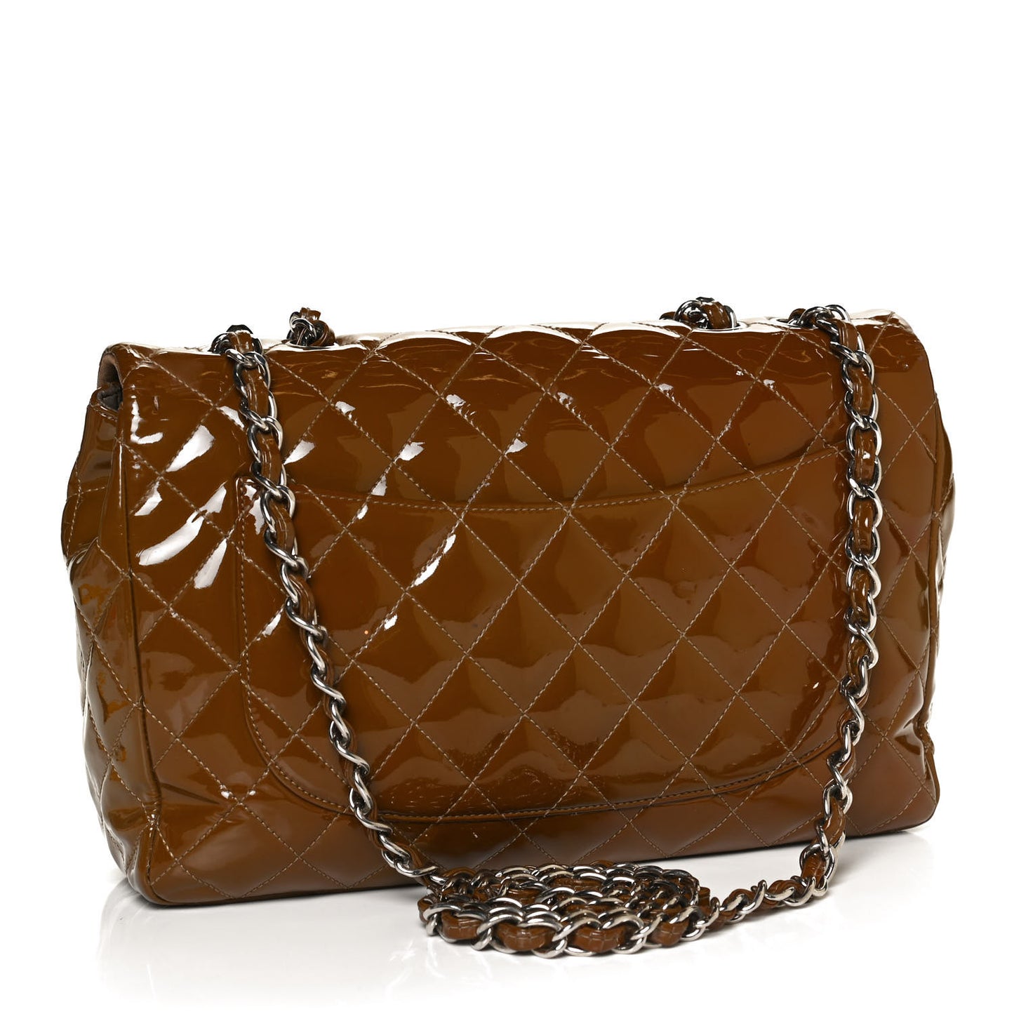 Patent Quilted Jumbo Single Flap Brown