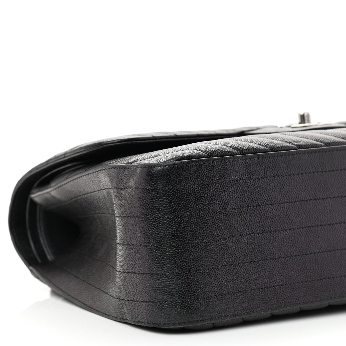 Iridescent Caviar Chevron Quilted Jumbo Double Flap Black