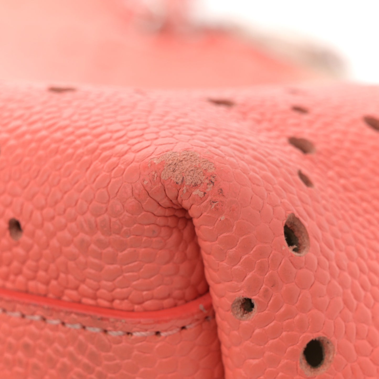 Perforated Grained Calfskin Small Shopping Tote Coral Beige