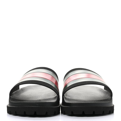 Gucci Rubber Web Mens Lug Sole Slide Sandals 9 Black Green Red 2 of 8