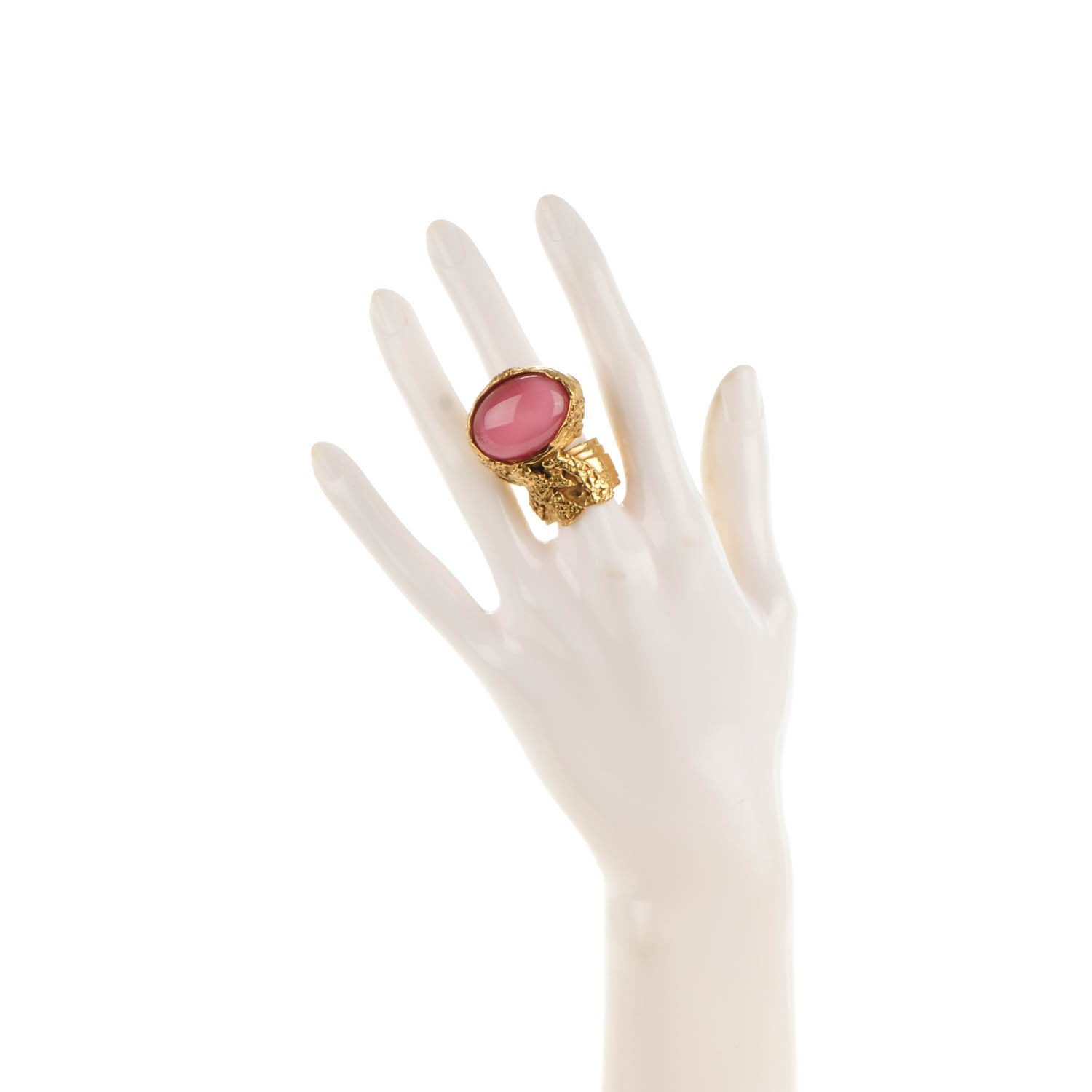 Saint Laurent Glass Cabochon Arty Ovale Ring 7 Gold Pink 2 of 5
