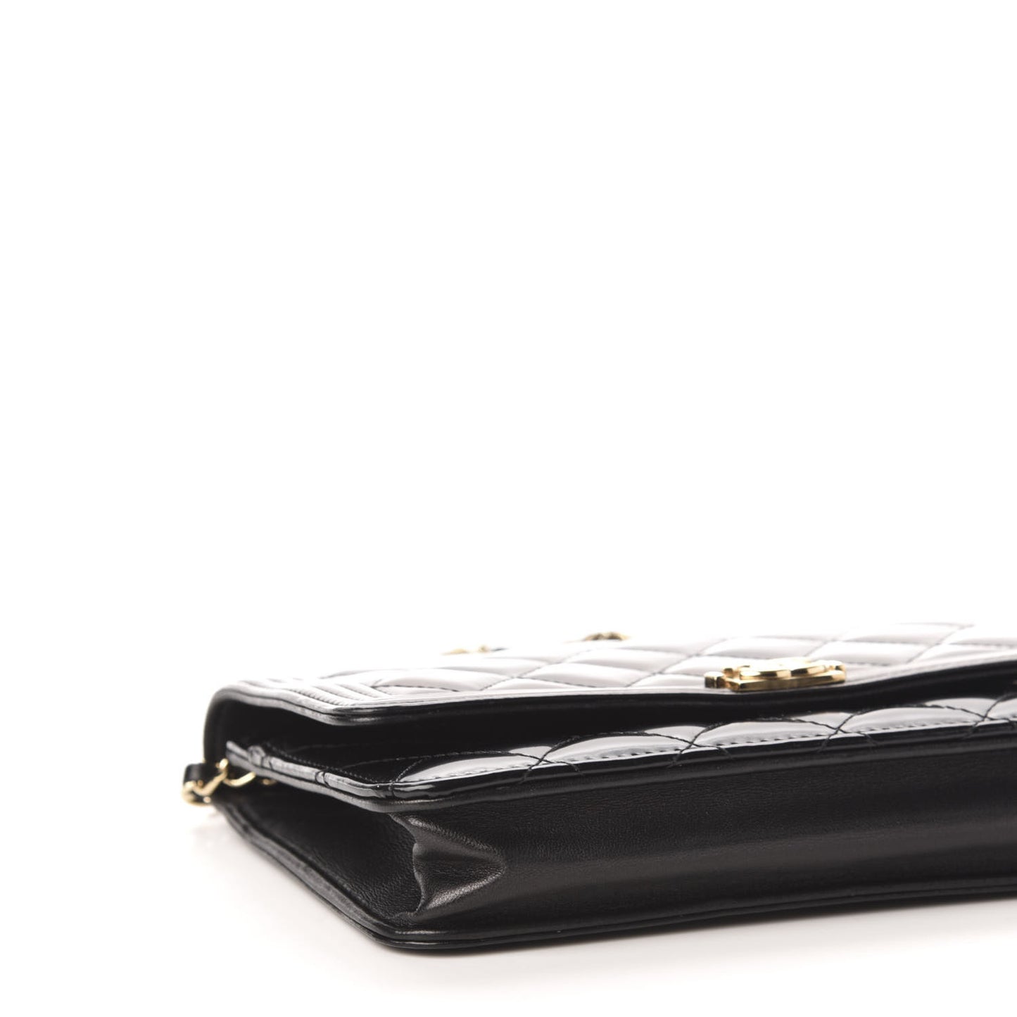 Glazed Calfskin Quilted Boy Wallet On Chain WOC Black