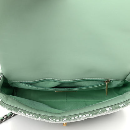 Chanel Sequin Quilted Medium Chanel 19 Flap Light Green 5 of 10