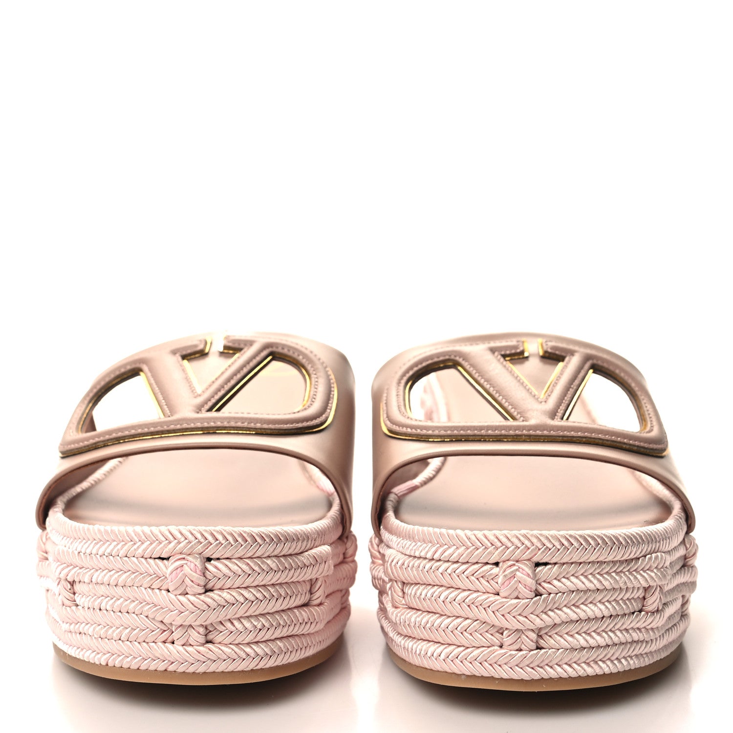 Valentino Garavani Calfskin Vlogo Platform Espadrille Slide Sandals 38 Neutral 2 of 8