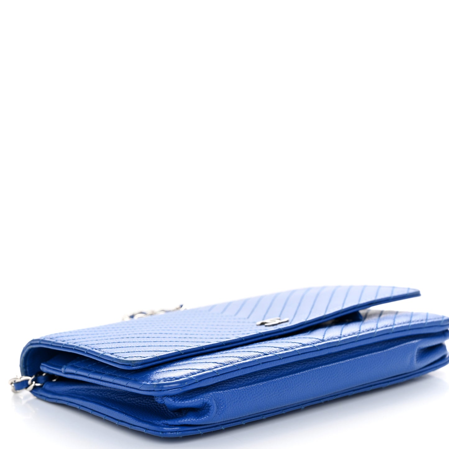 Caviar Chevron Quilted Wallet On Chain WOC Bright Blue