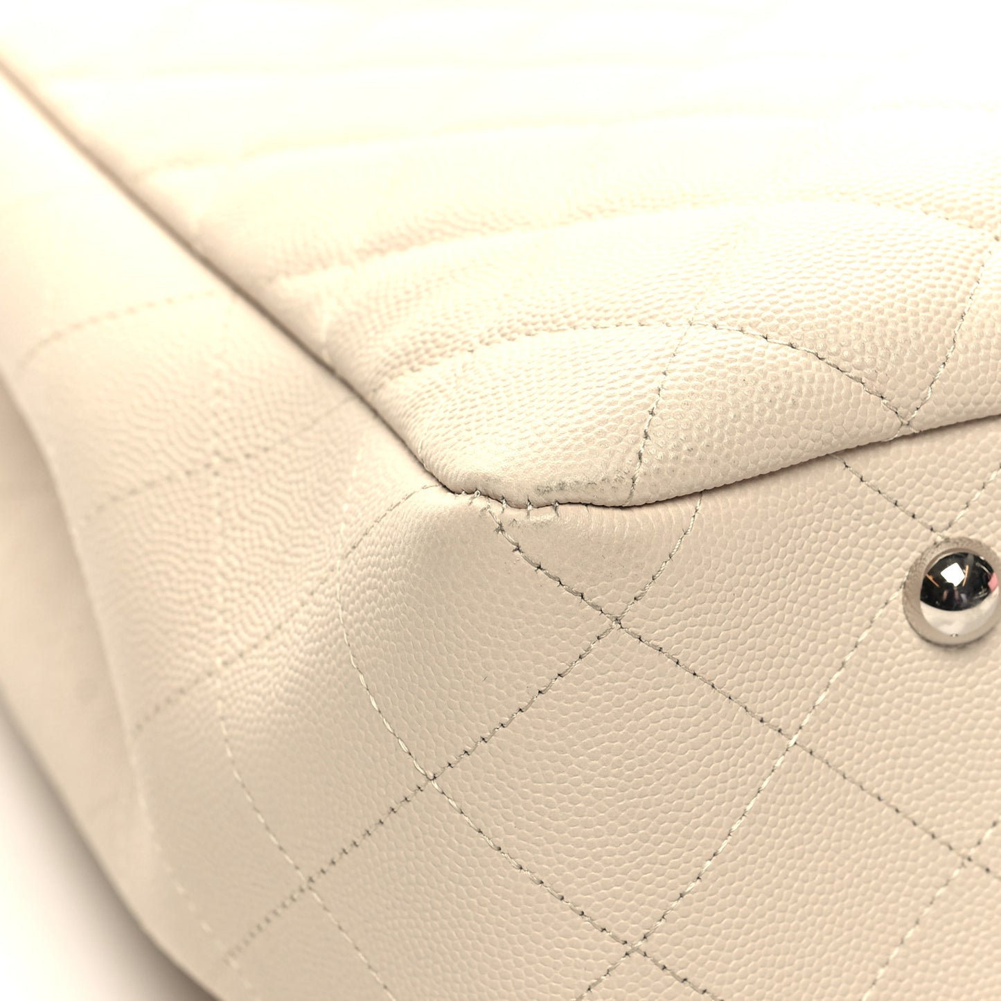 Caviar Quilted Large Classic Shopping Tote Light Beige