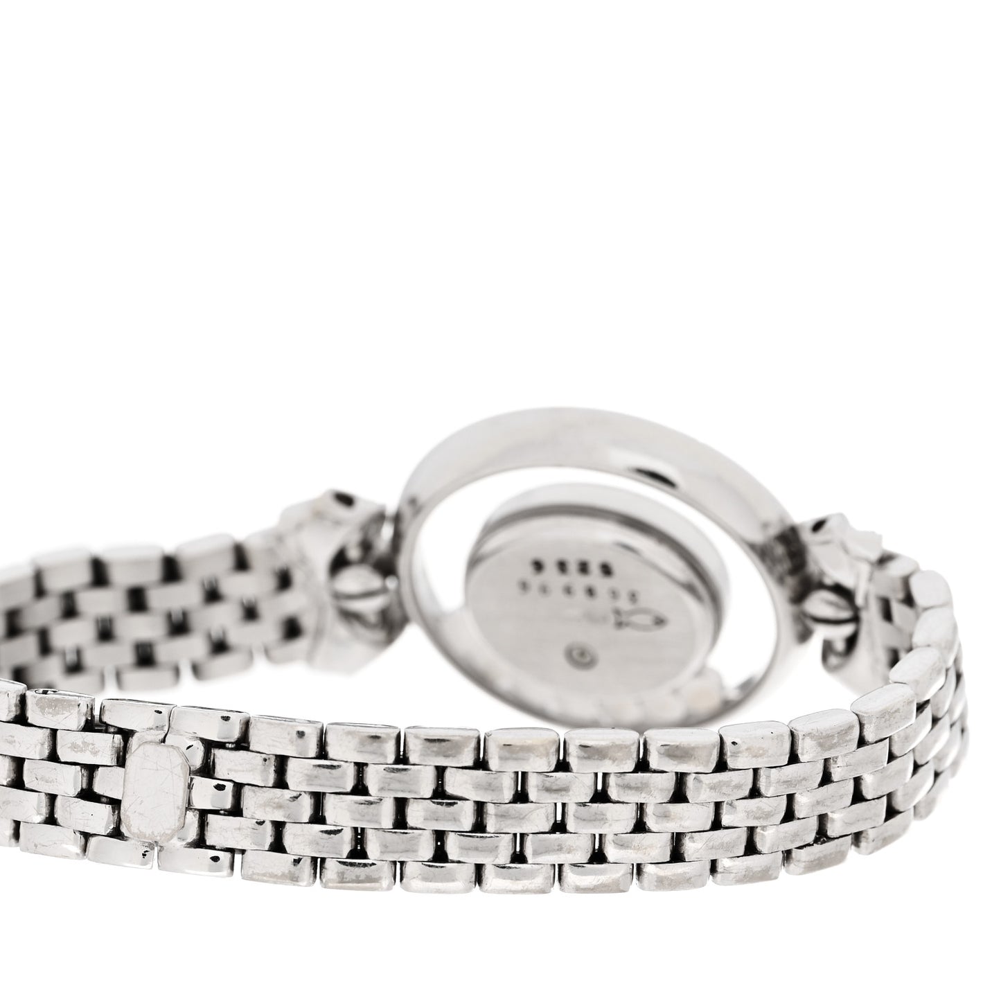 18K White Gold Diamond Pave Bezel 24mm Happy Diamonds Oval Bow Tie Quartz Watch