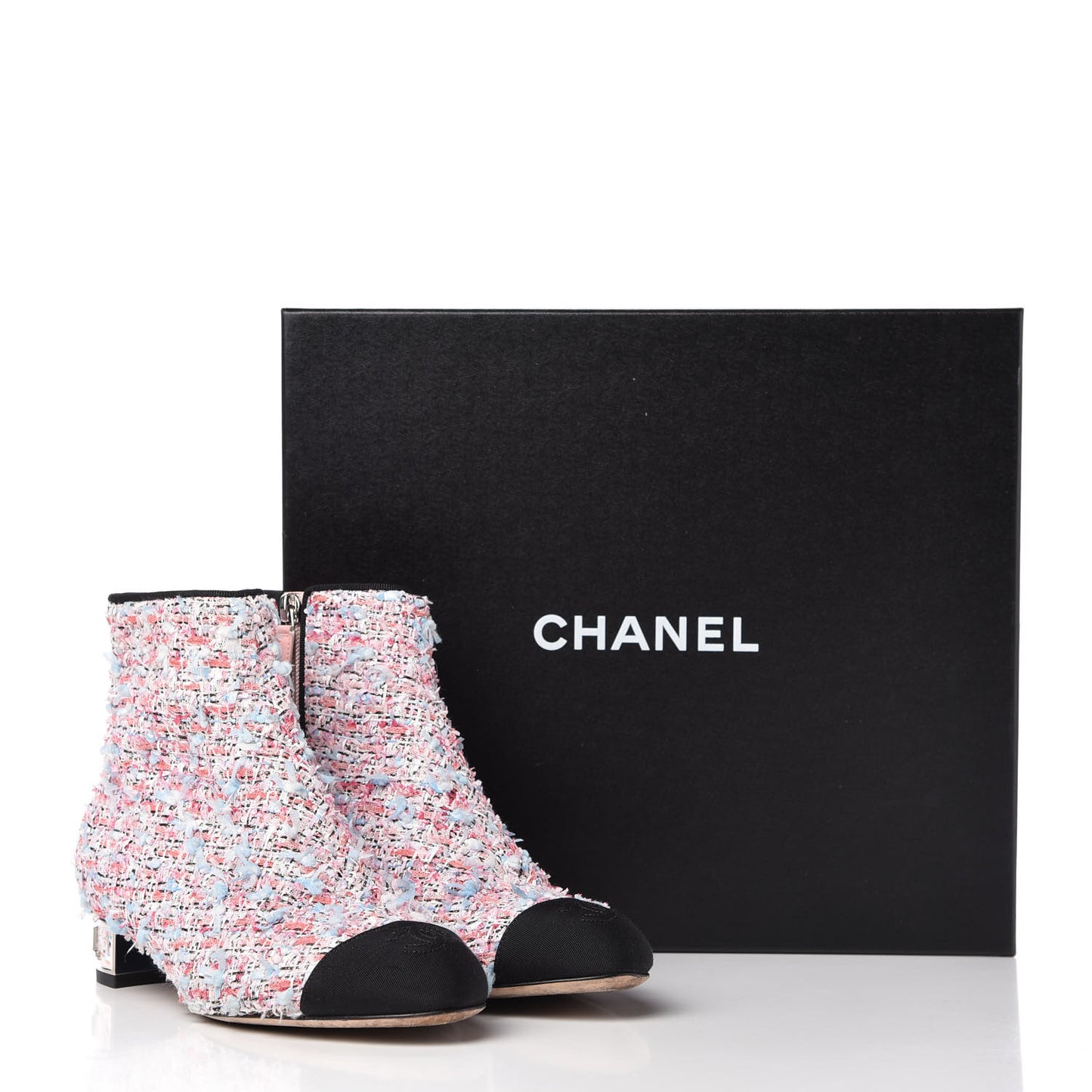 Tweed Cap Toe CC Short Boots 37.5 Pink Blue Black