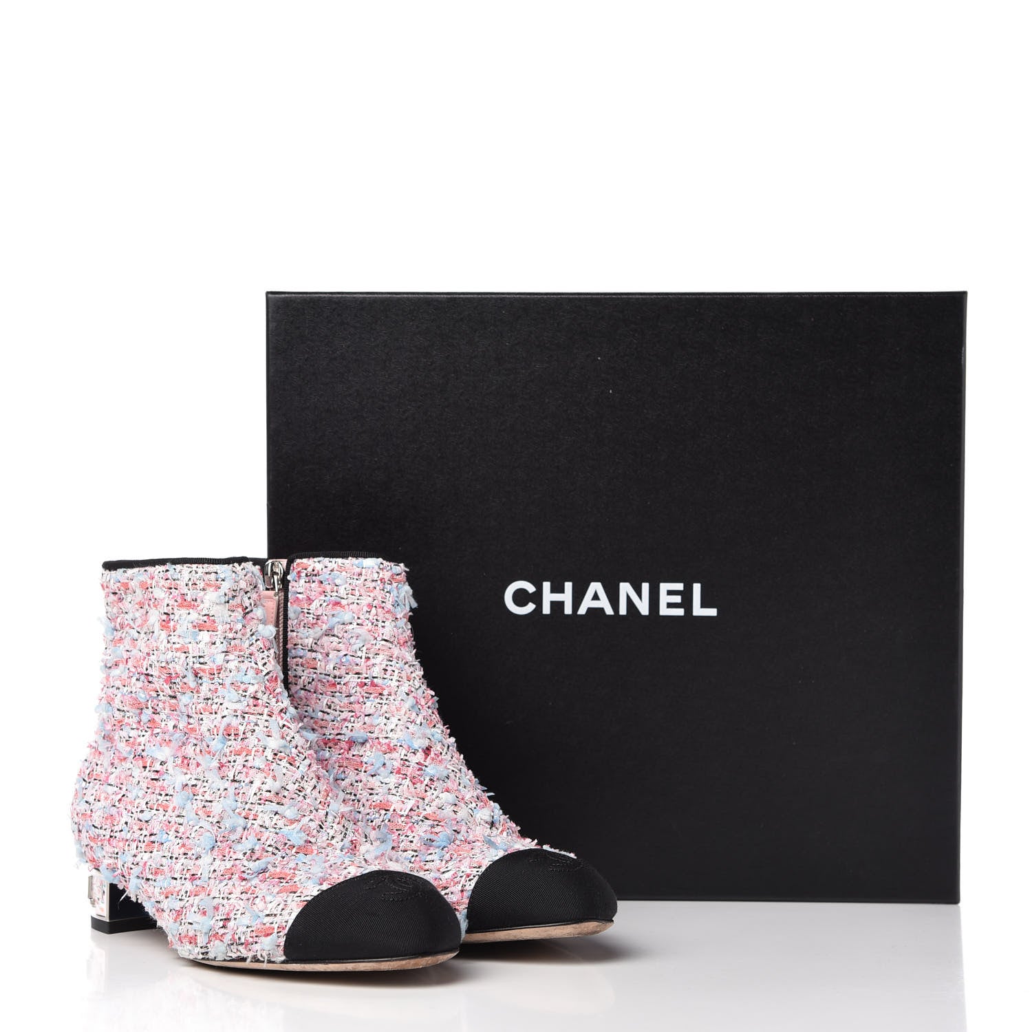 Chanel Tweed Cap Toe CC Short Boots 37.5 Pink Blue Black 10 of 10