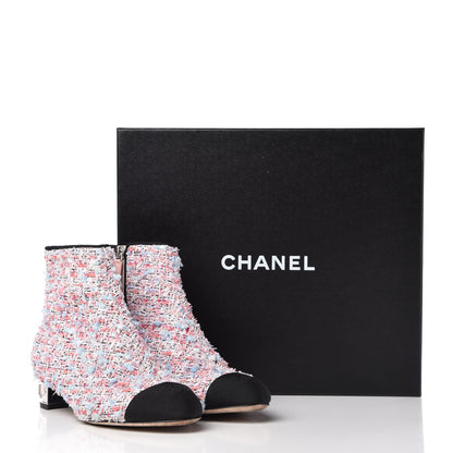 Chanel Tweed Cap Toe CC Short Boots 37.5 Pink Blue Black 10 of 10