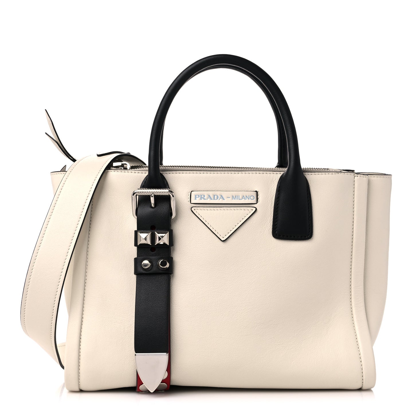 Calfskin Studded Concept Top Handle Bag White