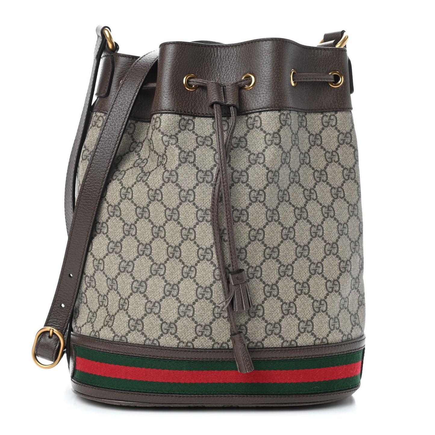 GG Supreme Monogram Web Ophidia Bucket Bag Brown