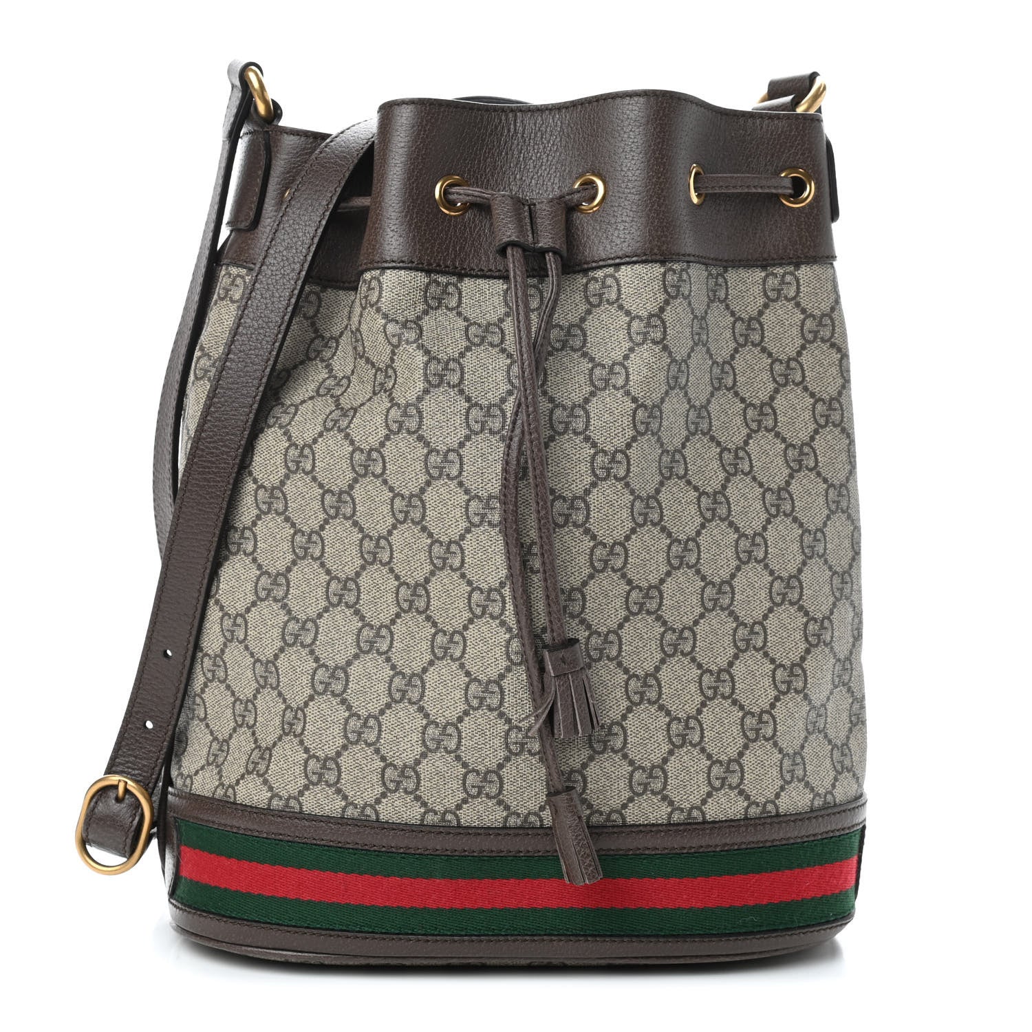 Gucci GG Supreme Monogram Web Ophidia Bucket Bag Brown 1 of 9