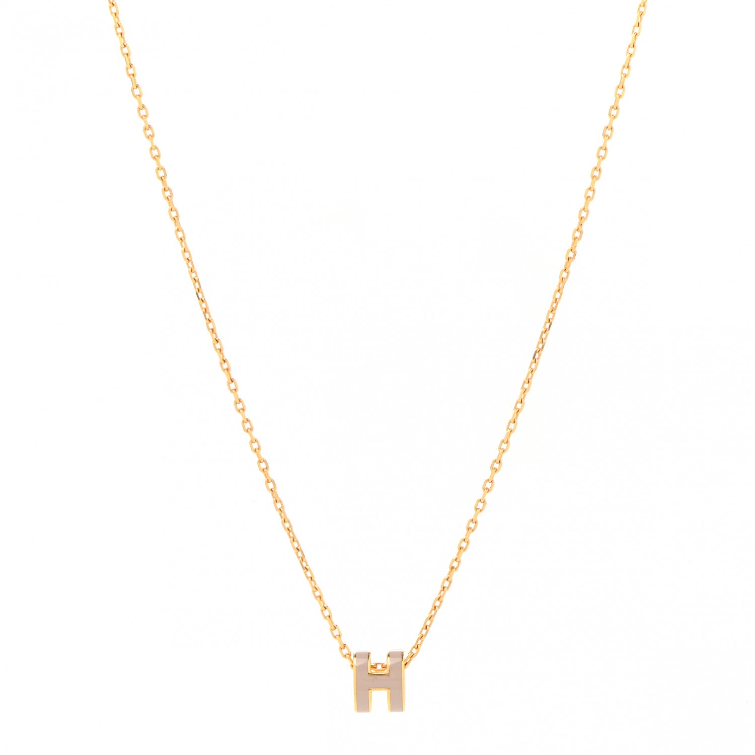 Hermes Lacquered Gold Mini Pop H Pendant Necklace Marron Glace 1 of 7